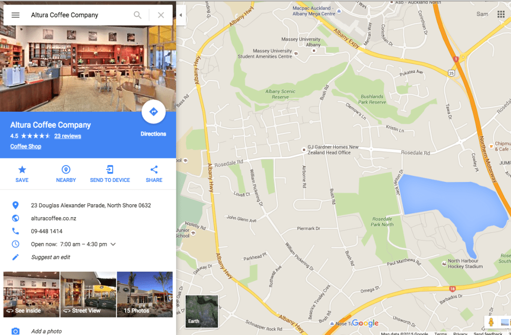 Altura Coffee Cafe Maps SERP screenshot after Street View Inside