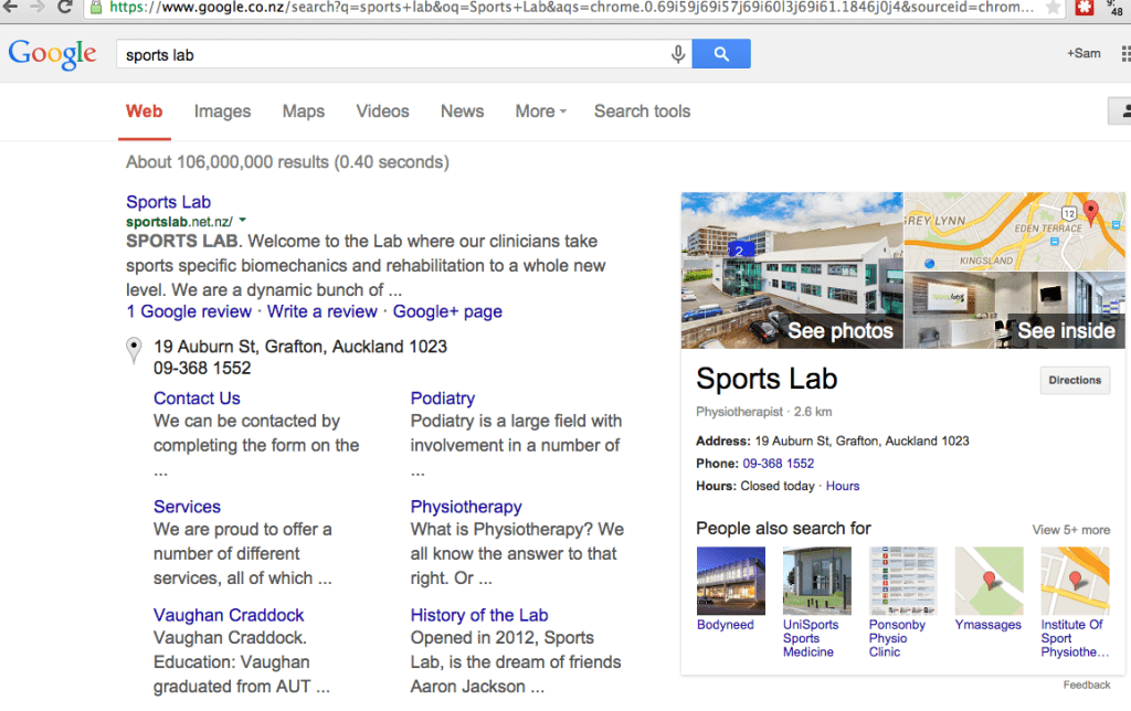 Sports Lab Google Search SERP AFTER Google Street View see inside