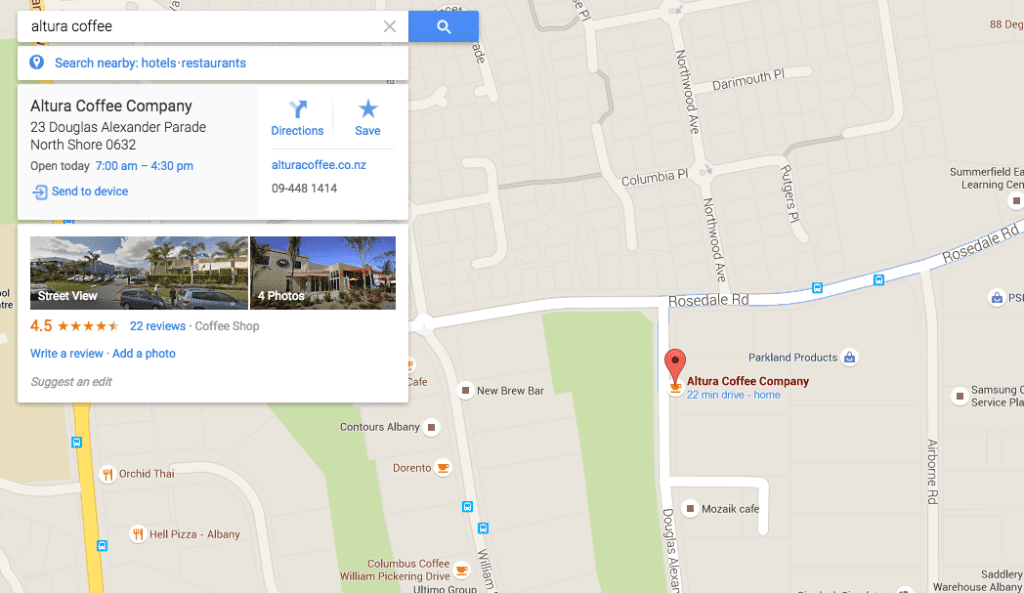 Altura Coffee Maps SERP screenshot before See Inside added